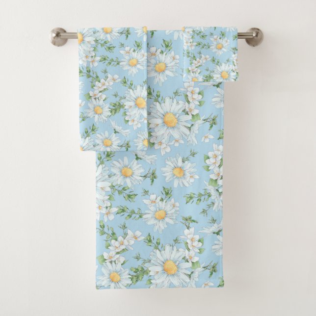 Pastel Daisy Flower Garden Pattern Bath Towel Set (Insitu)