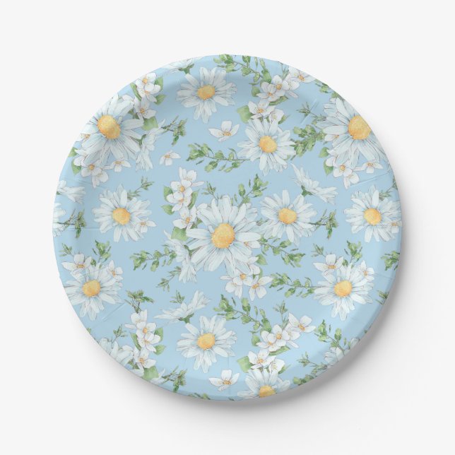 Pastel Daisy Flower Garden Pattern Paper Plate (Front)