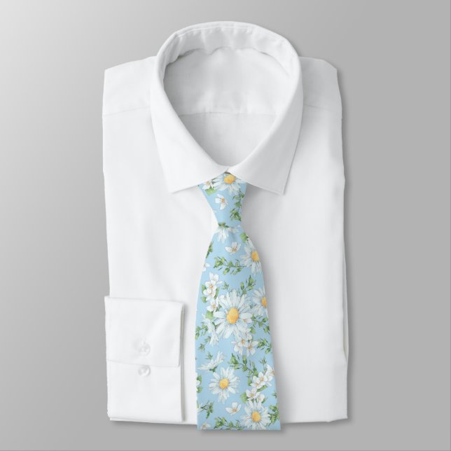 Pastel Daisy Flower Garden Pattern Tie (Tied)