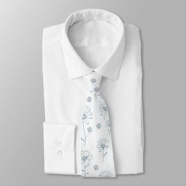 Pastel Daisy Line Art Stripe (2) Tie (Tied)