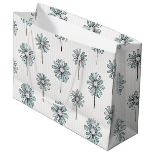Pastel Daisy Line Art Stripe Large Gift Bag