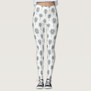Pastel Daisy Line Art Stripe Leggings