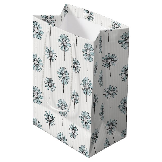Pastel Daisy Line Art Stripe Medium Gift Bag (Front Angled)