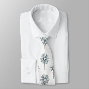 Pastel Daisy Line Art Stripe Tie