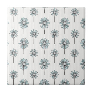 Pastel Daisy Line Art Stripe Tile