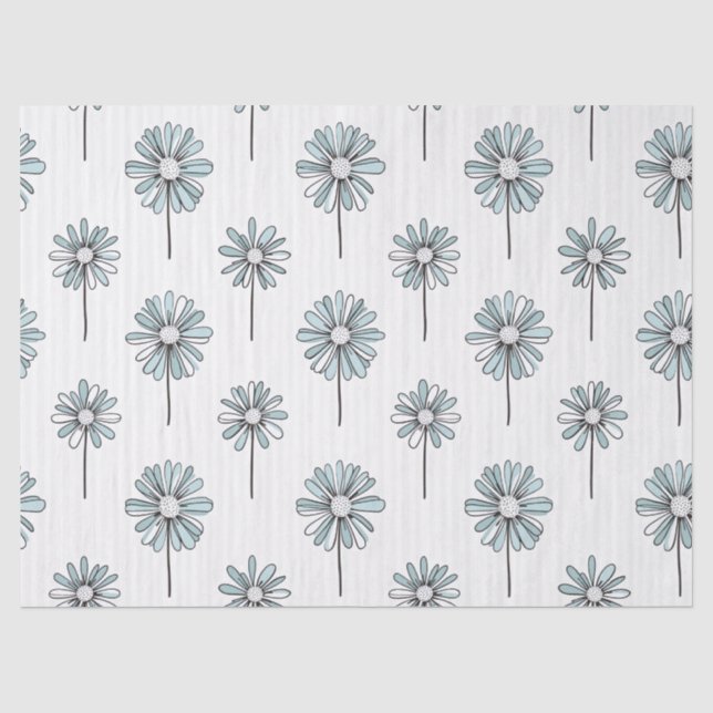 Pastel Daisy Line Art Stripe Tissue Paper (Front)