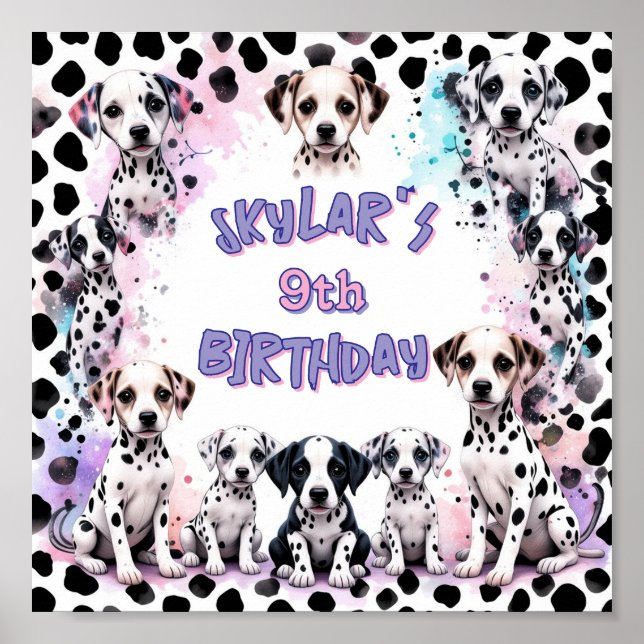 Pastel Dalmatian Puppies Birthday Party Poster (Front)