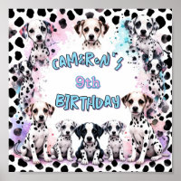 Pastel Dalmatian Puppy Birthday Party Watercolor