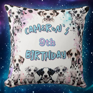 Pastel Dalmatian Puppy Birthday Party Watercolor Throw Pillow
