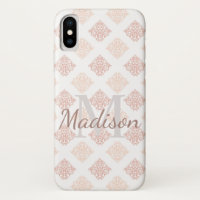 Pastel Damask Blush Pink Cute Initial Name