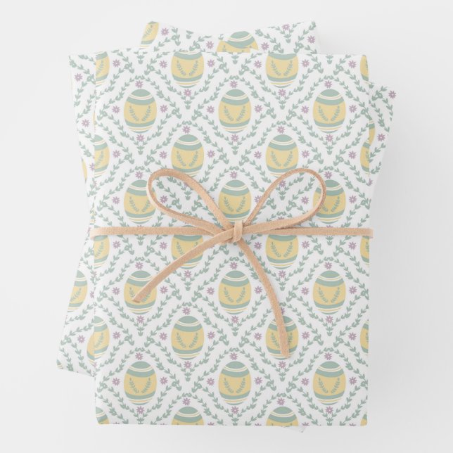 Pastel Damask Easter Eggs Pattern Wrapping Paper (In situ)