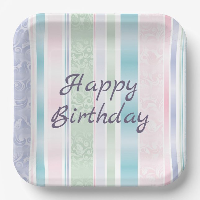 Pastel Damask For Birthday Paper Plate (Front)