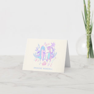 Pastel Dancing Dinosaurs Purple Blue Personalized Note Card