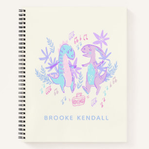 Pastel Dancing Dinosaurs Purple Blue Personalized Notebook