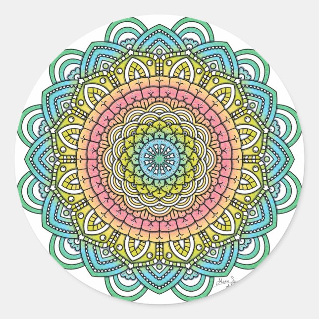 Pastel Defleur Mandala Classic Round Sticker (Front)