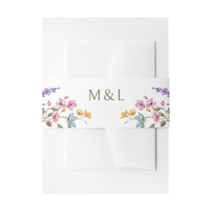 Pastel Delicate Wildflowers Wedding Invitation Belly Band