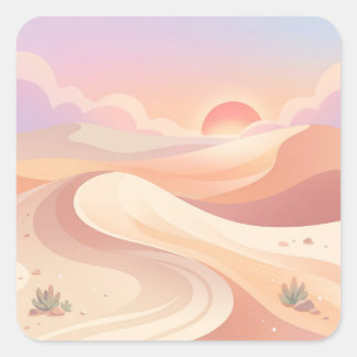 Pastel Desert Dunes and Warm Sunset Square Sticker