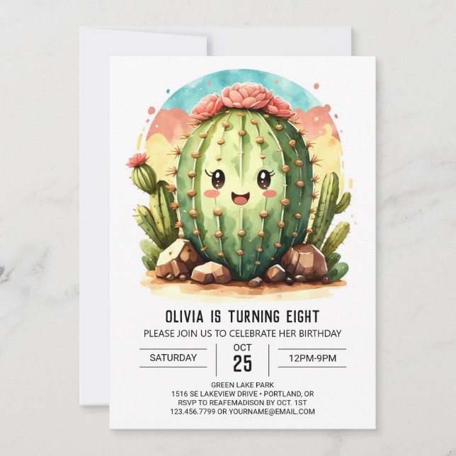 Pastel Desert Happy Cactus Girl Birthday Invitation (Front)