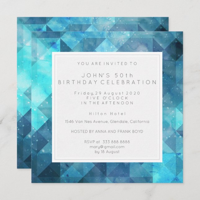 Pastel Diamond Geometric Birthday Party Blue Invitation (Front/Back)