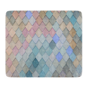 Pastel Diamond Pattern Mermaid Blue Green Pink Cutting Board