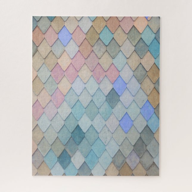 Pastel Diamond Pattern Mermaid Blue Green Pink Jigsaw Puzzle (Vertical)