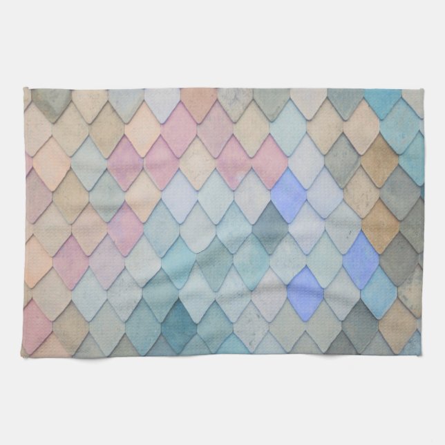 Pastel Diamond Pattern Mermaid Blue Green Pink Kitchen Towel (Horizontal)