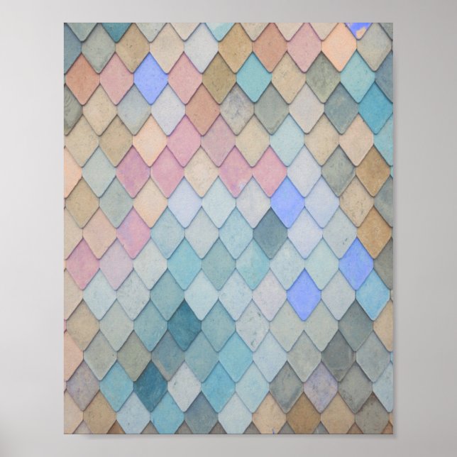 Pastel Diamond Pattern Mermaid Blue Green Pink Poster (Front)