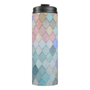 Pastel Diamond Pattern Mermaid Blue Green Pink Thermal Tumbler