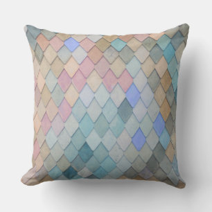 Pastel Diamond Pattern Mermaid Blue Green Pink Throw Pillow