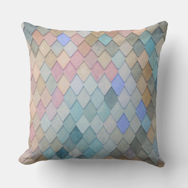 Pastel Diamond Pattern Mermaid Blue Green Pink Throw Pillow (Front)