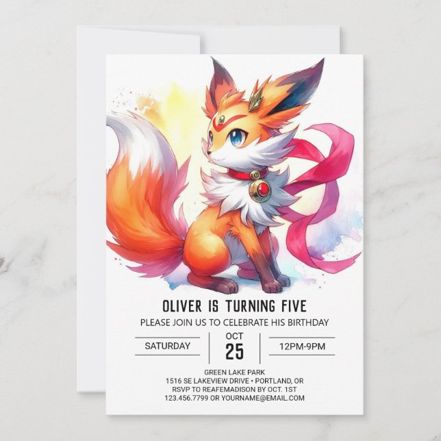  Pastel Digital Fox Birthday Invitation (Front)