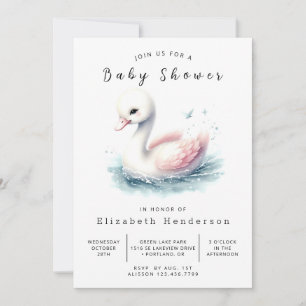 Pastel Digital Swan Baby Shower Invitation