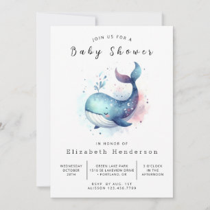 Pastel Digital Whale Baby Shower Invitation