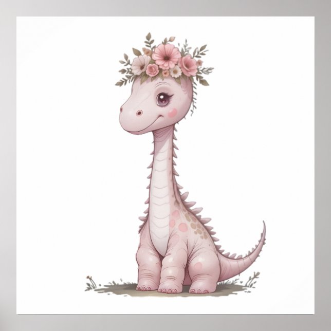 Pastel Dino Baby Room Art – Watercolor Dinosaur  Poster (Front)