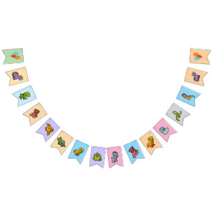 Pastel Dino Birthday Bunting Flags