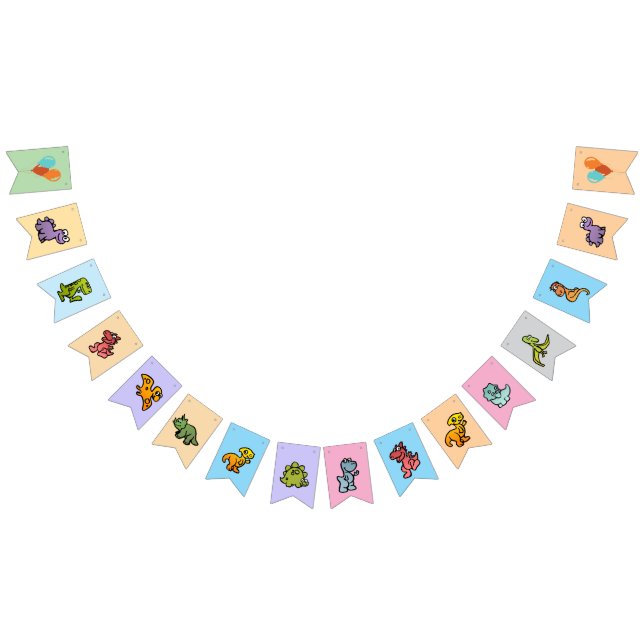 Pastel Dino Birthday Bunting Flags (All)