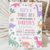 Pastel Dinosaur Birthday Invitation Girl Three Rex