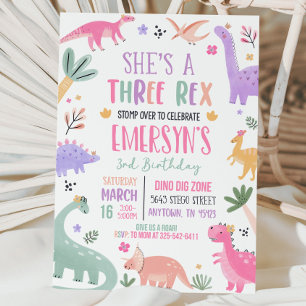 Pastel Dinosaur Invitation Anniversaire Fille Troi