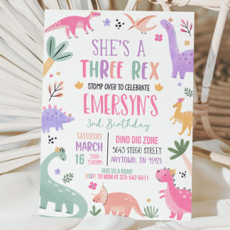 Pastel Dinosaur Invitation Anniversaire Fille Troi