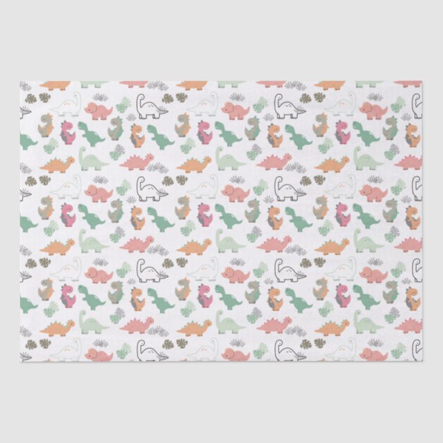 Pastel Dinosaurs on White Background Tissue Paper (Front)