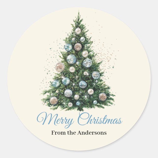 Pastel Disco Ball Ornament Christmas Tree Custom  Classic Round Sticker (Front)