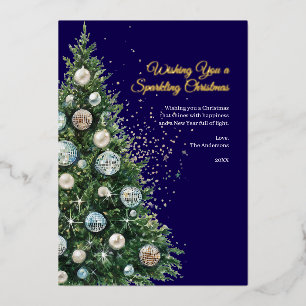 Pastel Disco Ball Ornament Christmas Tree Photo Foil Holiday Card