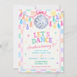 Pastel Disco Dance Party Chequerboard Birthday Invitation