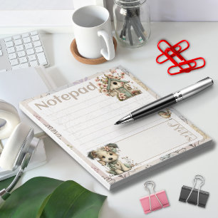 Pastel Dog & Floral – Birdhouse Spring Design Notepad
