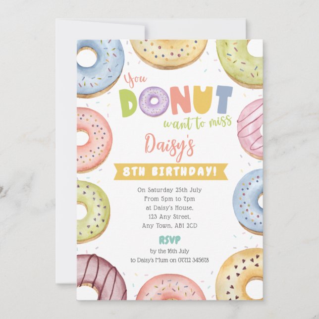 Pastel Donut Birthday Invite - Donut Want To Miss (Front)