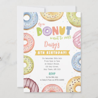 Pastel Donut Birthday Invite - Donut Want To Miss