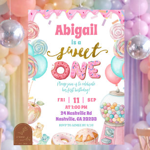 Pastel Donut SweetOne First Birthday party Invitat Invitation
