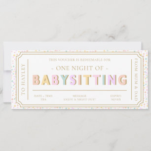 Pastel Dot Babysitting Gift Voucher Card