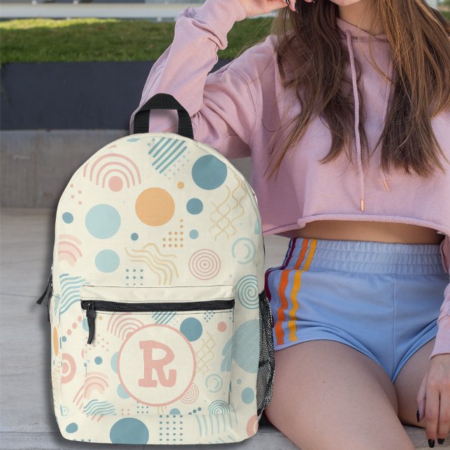 Pastel Dots and Circles Personalized Monogram  Printed Backpack (Pastel Dots and Circles Personalized Monogram Printed Backpack)