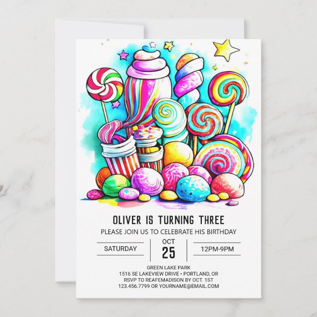 Pastel Doughnut Candyland Editable Birthday Invitation (Front)